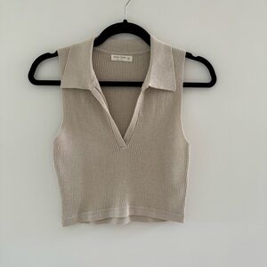 Cropped Collared Knit Top in Beige